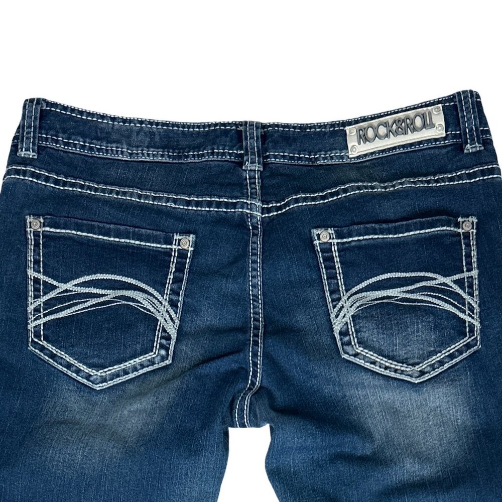Rock & Roll Cowgirl Dark Wash Bootcut Jeans Western Rodeo Low Rise | 34 - Picture 8 of 13